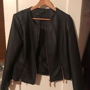 Faux leather jacket with gold hardware